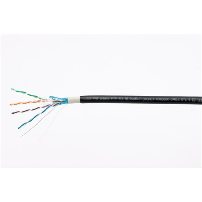 FTP kabel LYNX Cat5E, drát, dvojitý venkovní PE+PVC, černý, 305m cívka