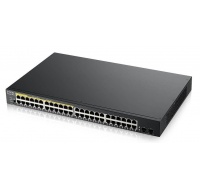 Zyxel GS1900-48HP v2 50-port Gigabit Web Smart PoE switch, 48x gigabit RJ45 (z toho 24x PoE), 2x SFP, PoE budget 170W