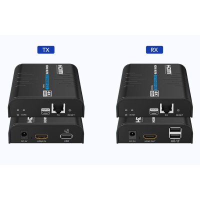 PREMIUMCORD HDMI extender na 120m přes LAN, 4K@60Hz, přes IP, černá