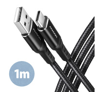 AXAGON BUCM-AM10AB, HQ kabel USB-C <-> USB-A, 1m, USB 2.0, 3A, ALU, oplet, černý