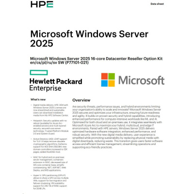 HPE Windows Server 2025 16-core Datacenter Reseller Option Kit (CZ EN Russia Pol Swe)