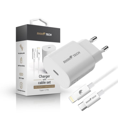 RhinoTech 25W PD nabíjecí adaptér s kabelem USB-C na Lightning 27W 1M bílá